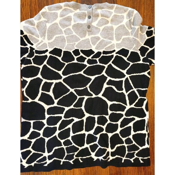 Talbot Women's 1X Sweater Crew Neck Back Buttons Black/Gray/Cream - Picture 2 of 6